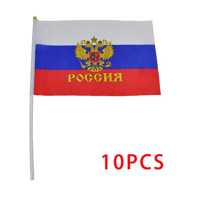 

2019 Russia CUP 10pcs Small Russia flag 14*21CM Russian Flag the hand national flag with Pole Waving flag