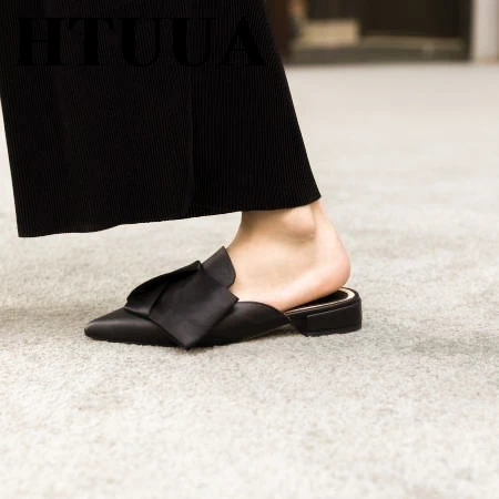 HTUUA/шикарные тапочки с большим бантом женские пикантные туфли без задника острым