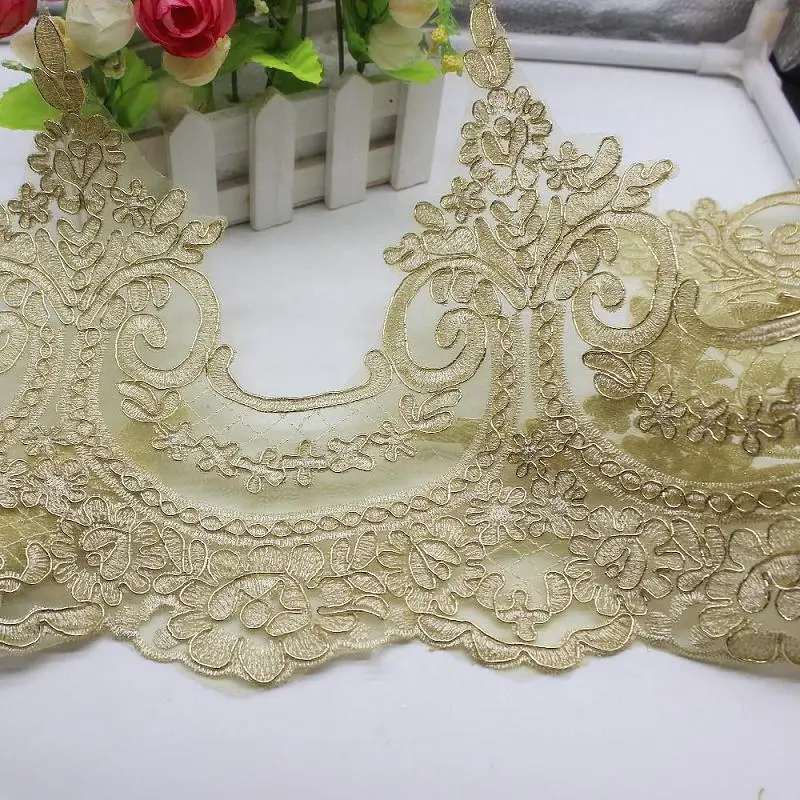 Gold Organza 23CM Золотая вышитая кружевная ткань для свадебного платья, самодельная одежда, аппликация цвета шампанского, Золотая кружевная отделка, зубчатые свадебные пояса 13 см-32 см - Цвет: Gold Organza 23CM