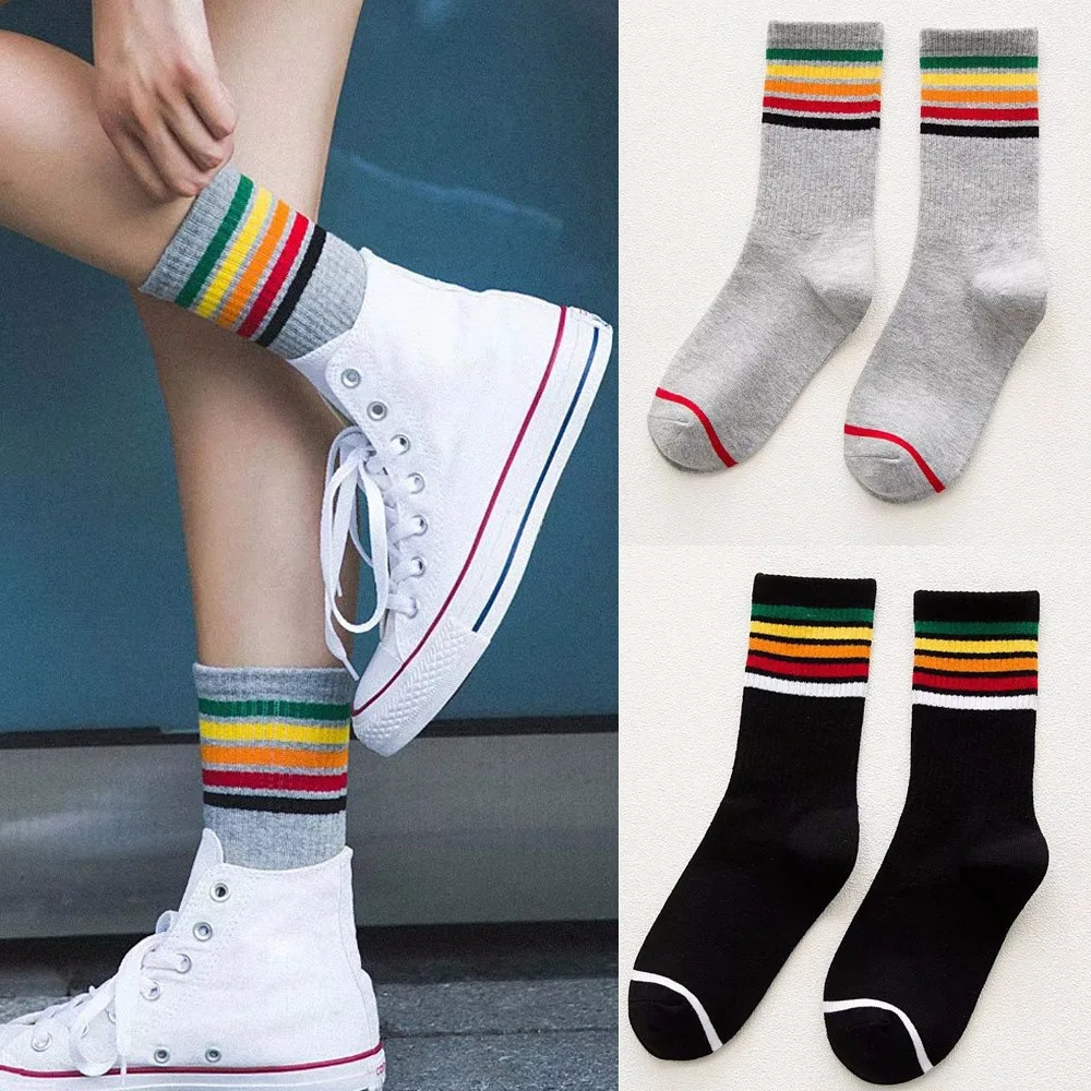 2018 new original style rainbow pattern striped socks fashion men's and women's skateboard socks fitness casual cotton socks