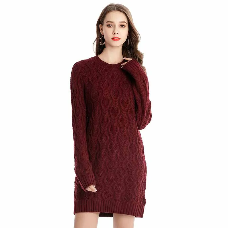 Теплый вязаный платья для женщин осень зима 2018 плюс размеры Xxl 3xl с длинным