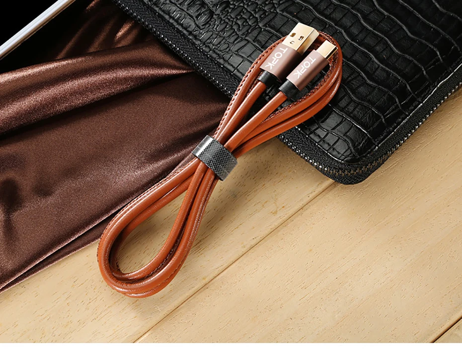 TOPK [5-Pack] Micro USB кабель из искусственной кожи металлический штекер кабель для передачи данных для samsung S7 edge Xiaomi Redmi 4X