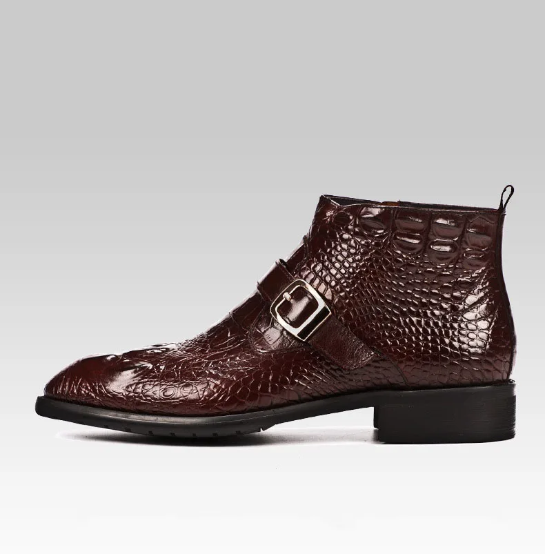 QYFCIOUFU Handmade Hot Crocodile Pattern Mens Dress Boots Fashion Buckle Chelsea Ankle Genuine Leather Men Casual Boots