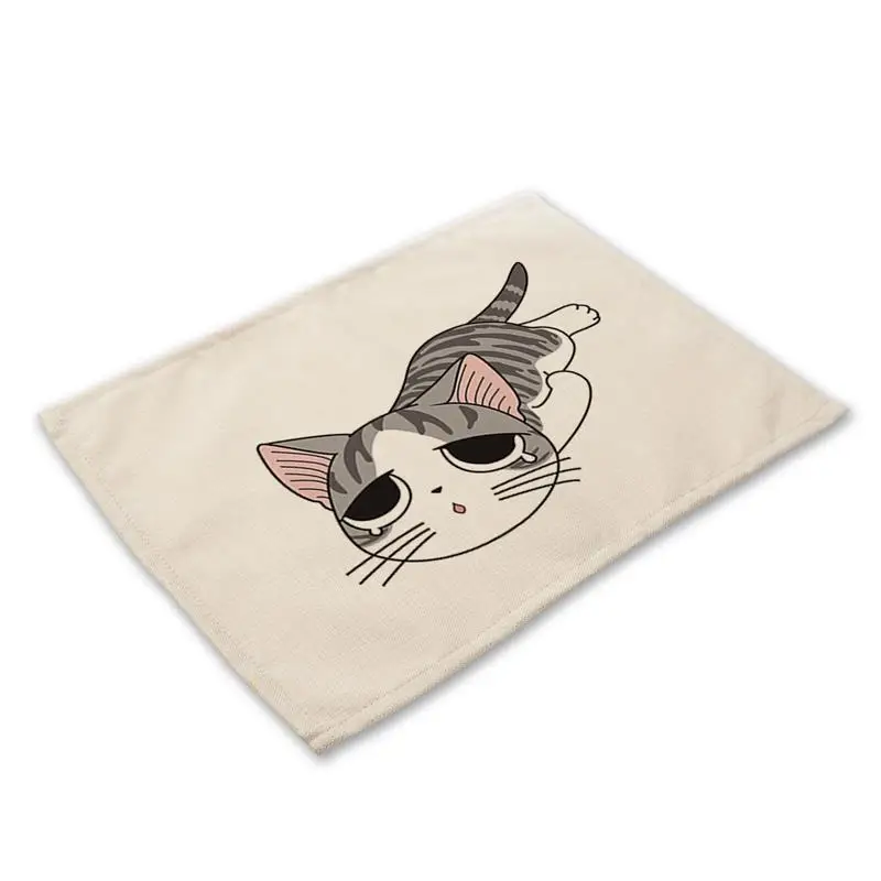 Хлопковый и льняной Настольный коврик с милым мультяшным животным котом