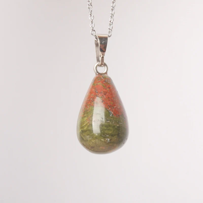 unakite Микс-кристалл камень оникс Розовый Кристалл Опал Lapis Сердолик тигровый глаз капли воды бусины Подвески 1 шт(без цепи - Окраска металла: unakite