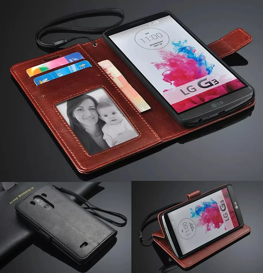 Photo Frame style for LG G3 Case D855 3 D850 Wallet card Slot stent cases Horse leather Pattern Flip protect Cover black LG3 | Мобильные
