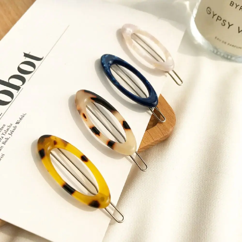New Arrival Korea Vintage Acetic Acid Acrylic Hair Clips Geometric Hollow Oval Marble Hairpin Accessories for Women Girls | Красота и