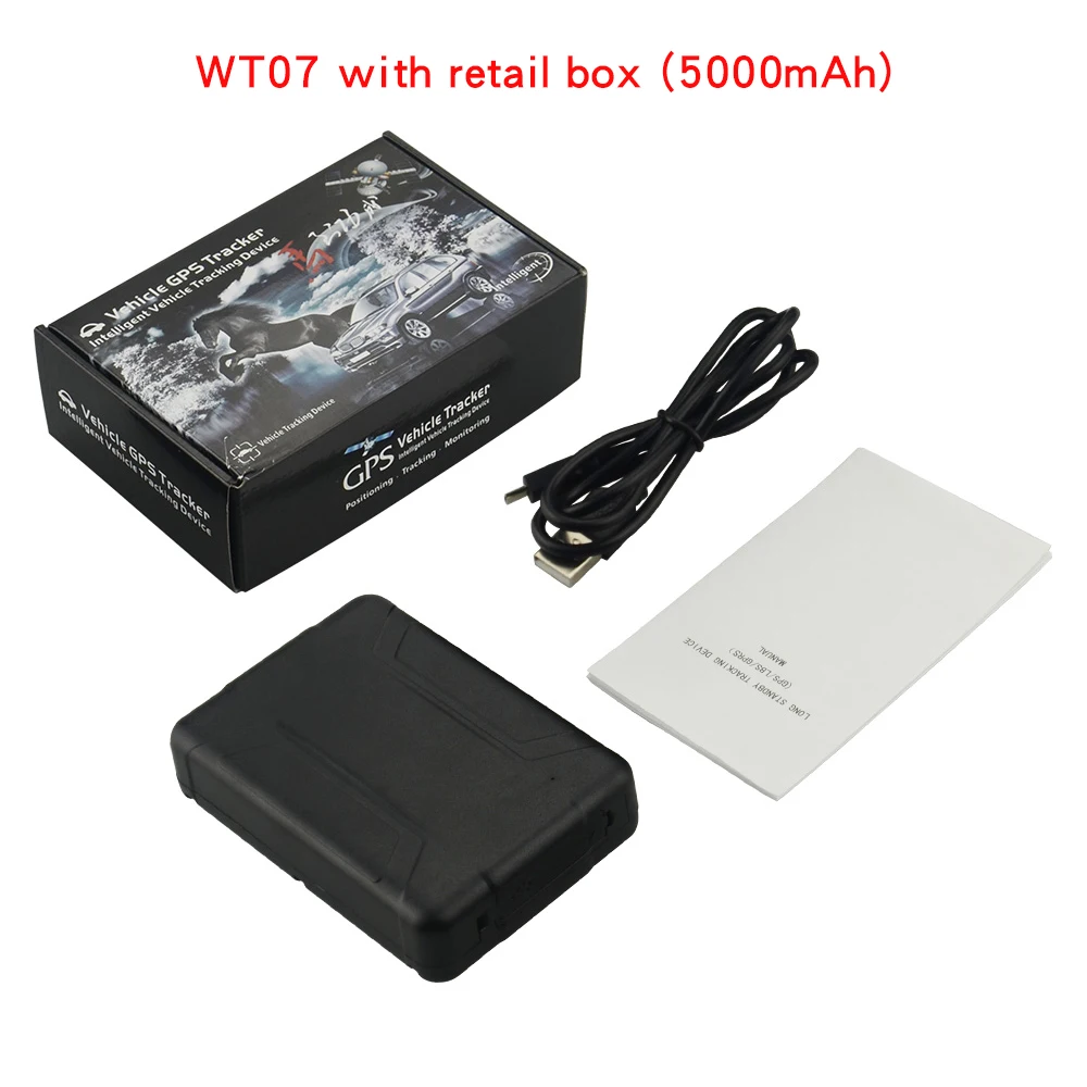 With box 5000mAh Strong Magnetic Vehicle Car GPS WT07 Waterproof GPS Locator Optional 5000mAh /10000mAh Long Standby Voice Monitor Free APP - Цвет: With box 5000mAh