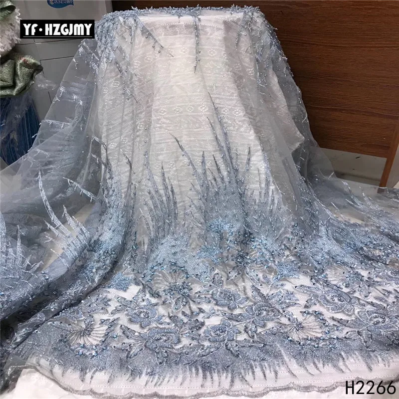 YF HZGJMY чистая кружевная ткань последние африканские порошок синие вечерние платья кружева ручной работы бисером Роскошная французская кружевная ткань A2266