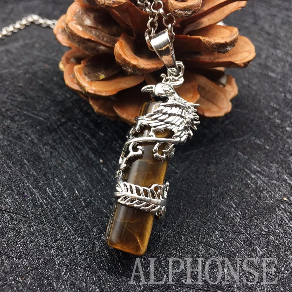

Europe and the United States Phoenix pendant design sweater necklace natural crystal cylindrical pendant necklace crystal chain
