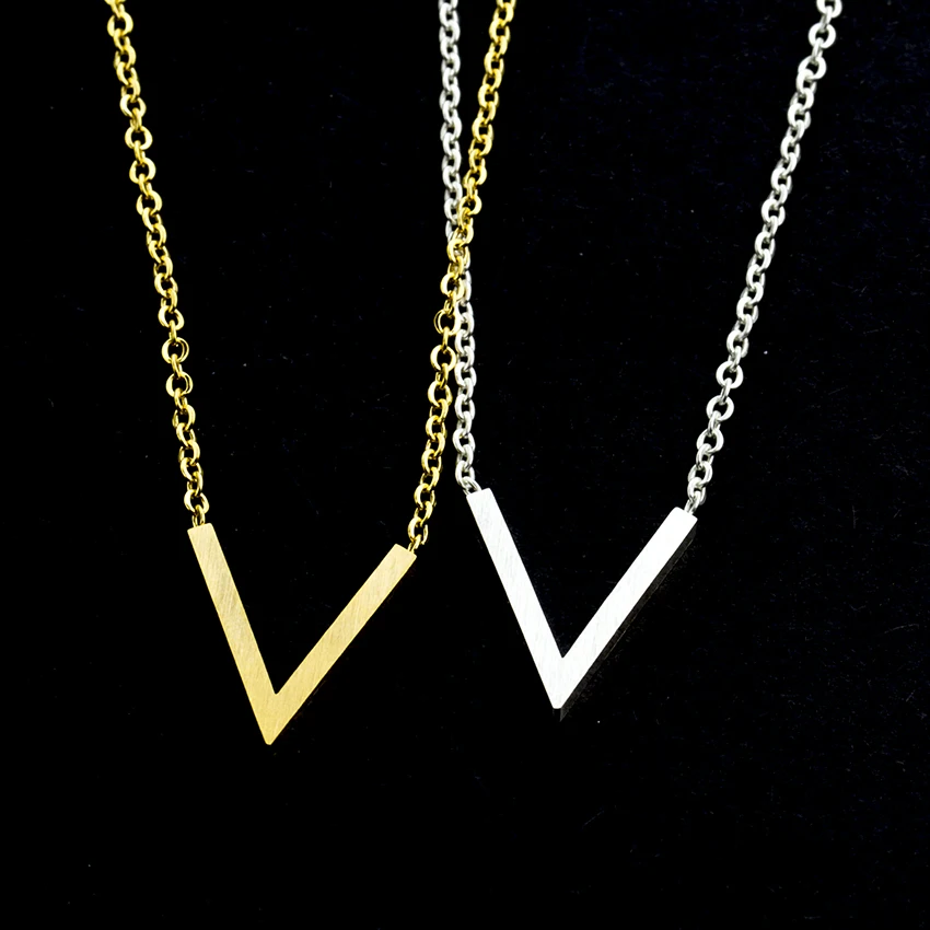 V Attract 2019 Letter Chevron Necklace For Women Stainless Steel BFF Jewelry Geometric Tringle Charm Kolye Friendship Gift | Украшения и