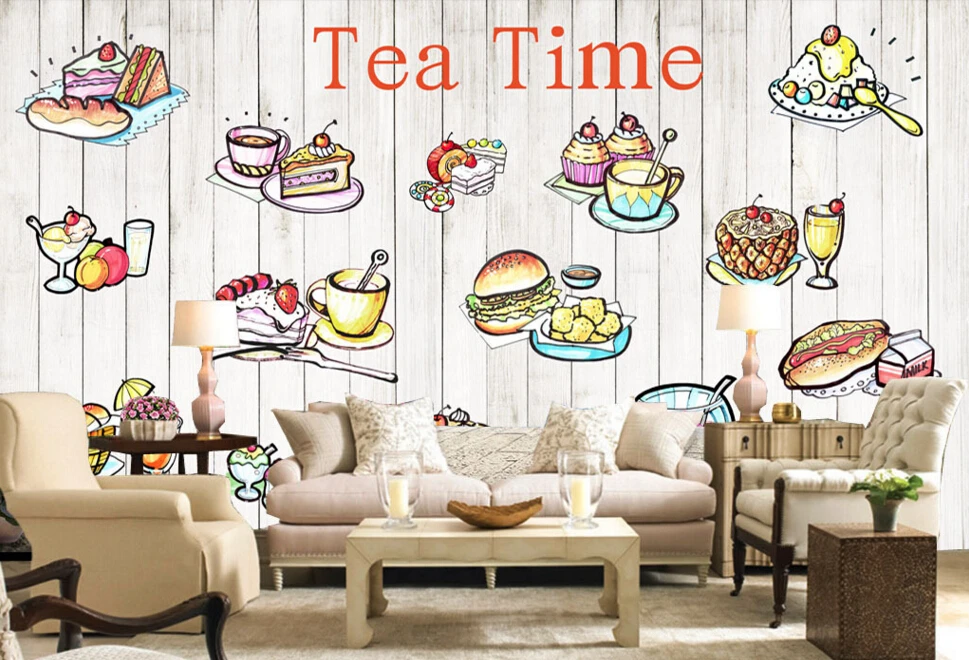 Обои деревянные на заказ ручная роспись иконы еды 3D Мультяшные фрески для кафе