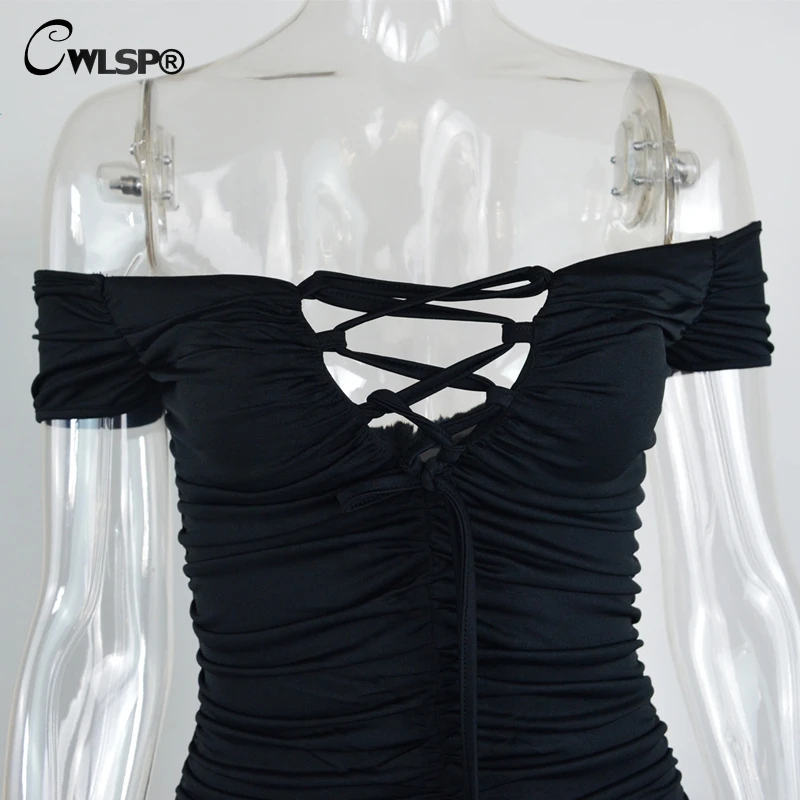 

CWLSP 4 Color Off Shoulder Lace Up Milk Silk Summer Dress 2018 Slash Neck Sheath Elastic Female Mini Dress Vestido QZ2183