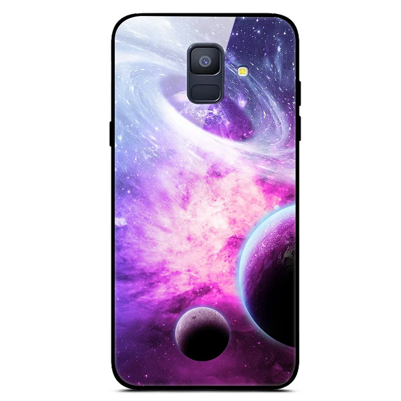 18 Чехол для samsung A6 A 6 из закаленного стекла с изображением планеты и космоса, стеклянный чехол для задней панели для samsung Galaxy A6 A600F с мягким краем - Цвет: 18