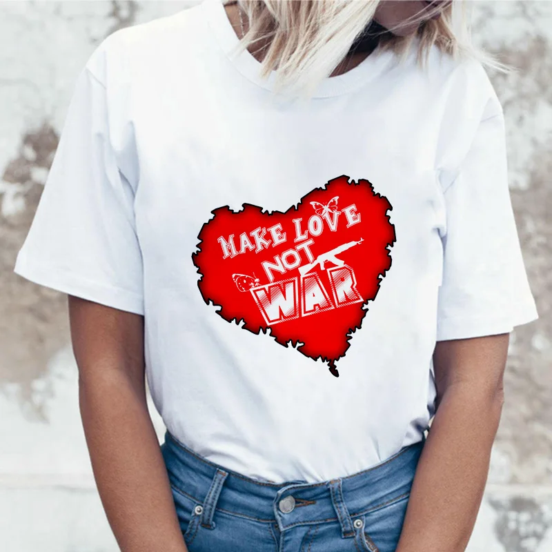 Make love not war Футболка тонкая секция женская 2019 Новая летняя модная хипстерская