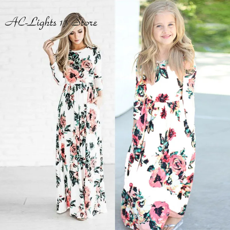 Мама и Девочка Цветочные Boho пляжное платье для мамы дочки длинное Для женщин