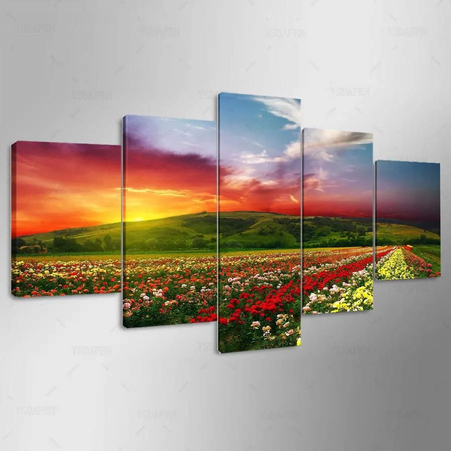 Ysdafen 5 панель HD с живописи цветок поле холсте Home Decor Wall Art картина для гостиной kn-194 |