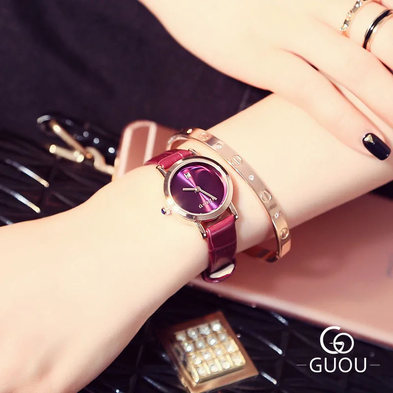 2018 Лидирующий бренд GUOU ЖЕНСКИЕ НАРЯДНЫЕ кварцевые часы очаровательные женские