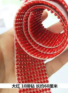 red 10-рядный светильник, розовое прозрачное шампанское, зеленый, самоклеющиеся стразы, сетка, стразы, железо, на планках, шикарные украшения, свадебные принадлежности - Цвет: red