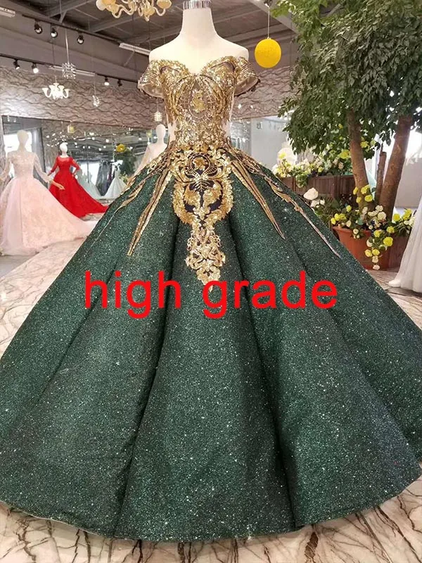 high grade LSS167 Роскошные Дубай блестящие платья для женщин повод с открытыми плечами милое Золотое блестящее бальное платье кривой формы темно-зеленый - Цвет: high grade