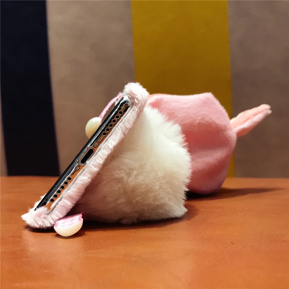 Lovely Animal Hat Cover For iPhone 6 6S 7 8 Plus X XR XS Max Fur Case Winter Warm Rabbit Pig Christmas |