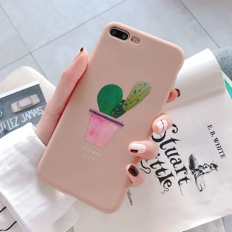 POBLU Cute Plant Cactus Leaf Case For iphone XR XS Max Korean Letter TPU Soft Back Phone Cover Shell 6s 7 8Plus |