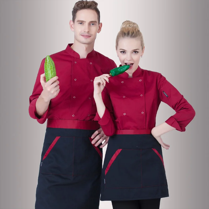 Male Female Hotel Restaurant Uniform Kitchen Chef Jacket Long-sleeve Adult Unisex Cook Clothes Plus Size B-6264 | Тематическая