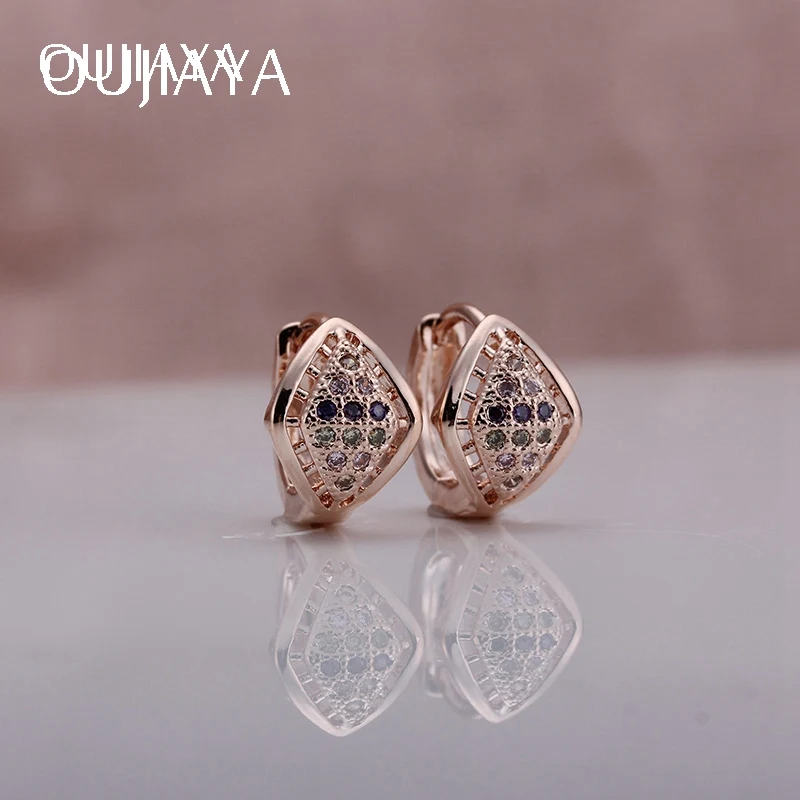Rose gold-W OUJIAYA, Круглый, 585, розовое золото, микро воск, инкрустация, натуральный циркон, серьги для женщин, висячие, для девушек, серьги, модные, для свадьбы, хорошее ювелирное изделие A11 - Окраска металла: Rose gold-W