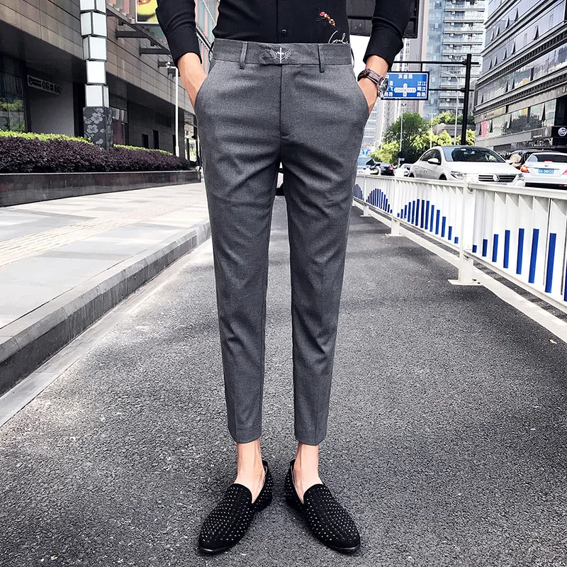 Dark grey Деловые классические брюки мужские брюки офисные брюки для брюки мужские облегающие серые мужские деловые штаны - Цвет: Dark grey