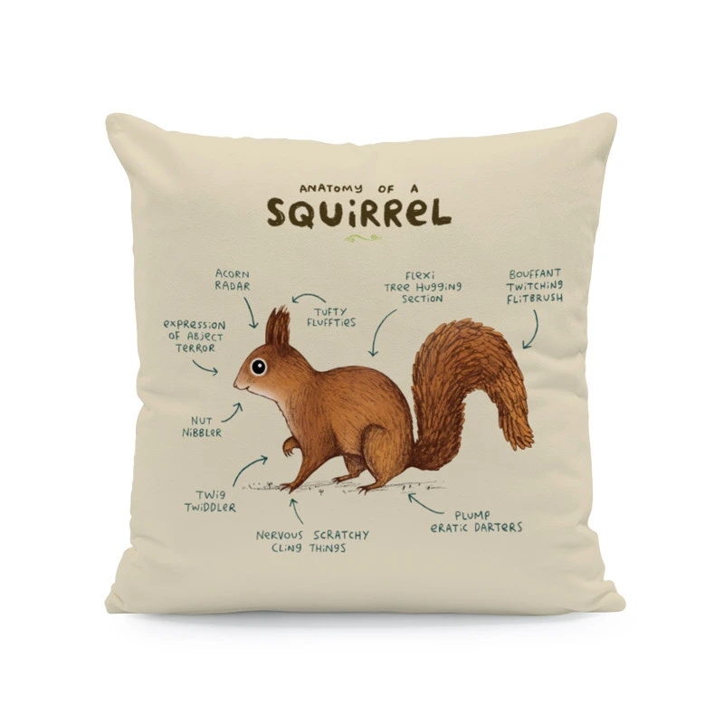 2 Forest Animal Body Analysis Cushion Cover Bird Squirrel Dachshund Dog Fox Hedgehog Hug Pillow 45Cm Peach Skin Decorative Pillow - Цвет: 2