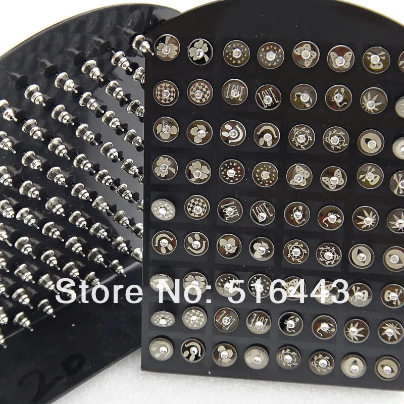 

New 216pcs 316L Black Stainless steel Rhinestones Women Mens Stud Earrings Wholesale Jewelry Lots A-769