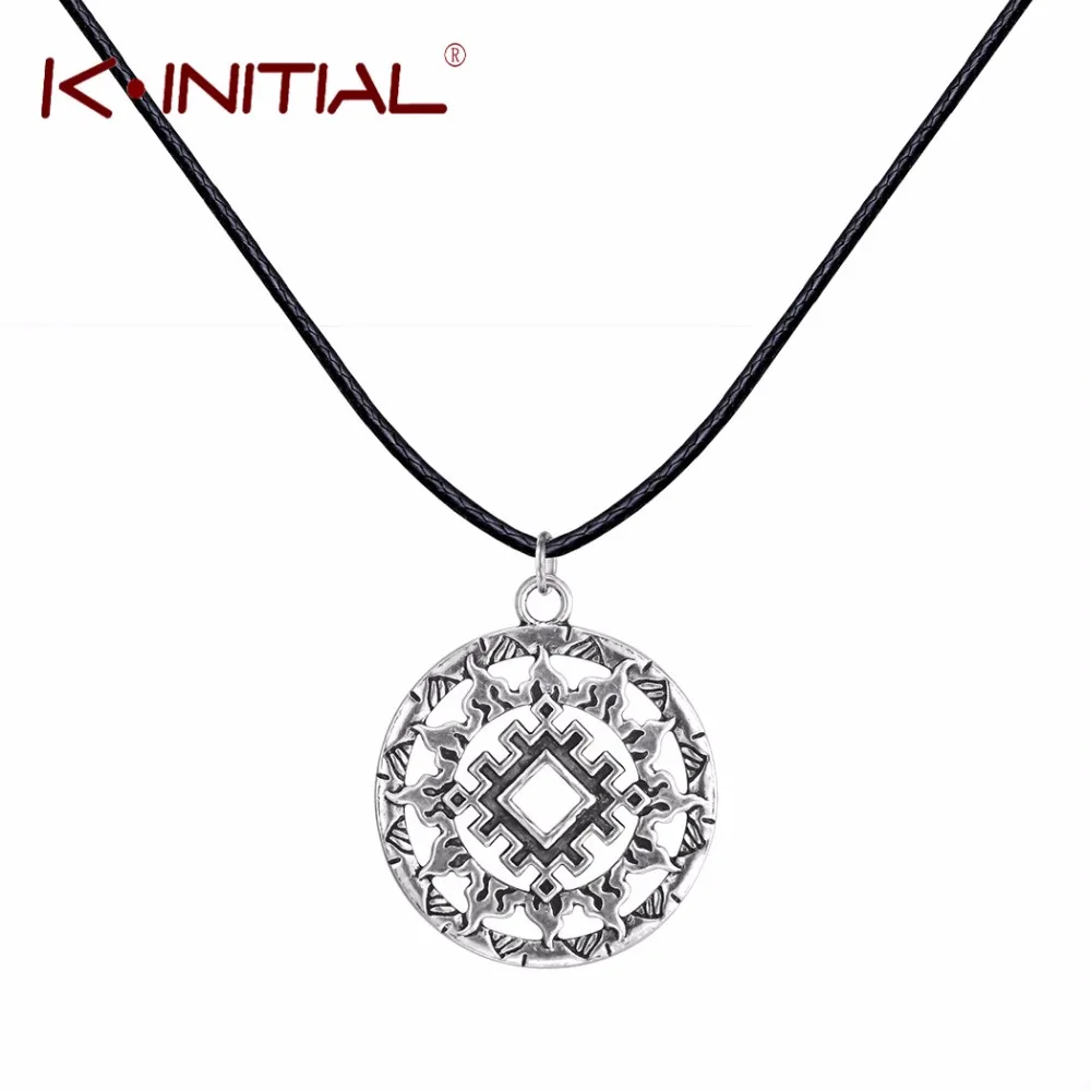 Kinitial 1 шт славянский Кулон Серебряный кулон ожерелье ювелирные изделия кожанный