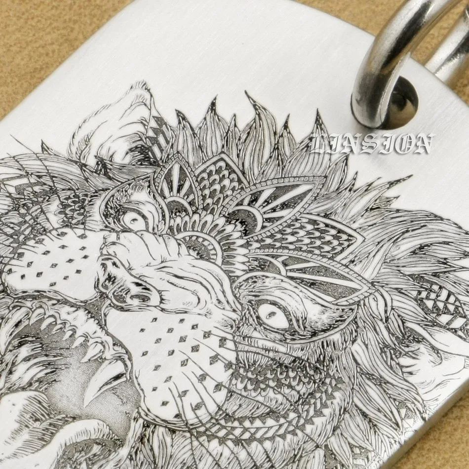 Высокая детализация Лазерная глубокая гравировка 316L нержавеющая сталь Angry Lion