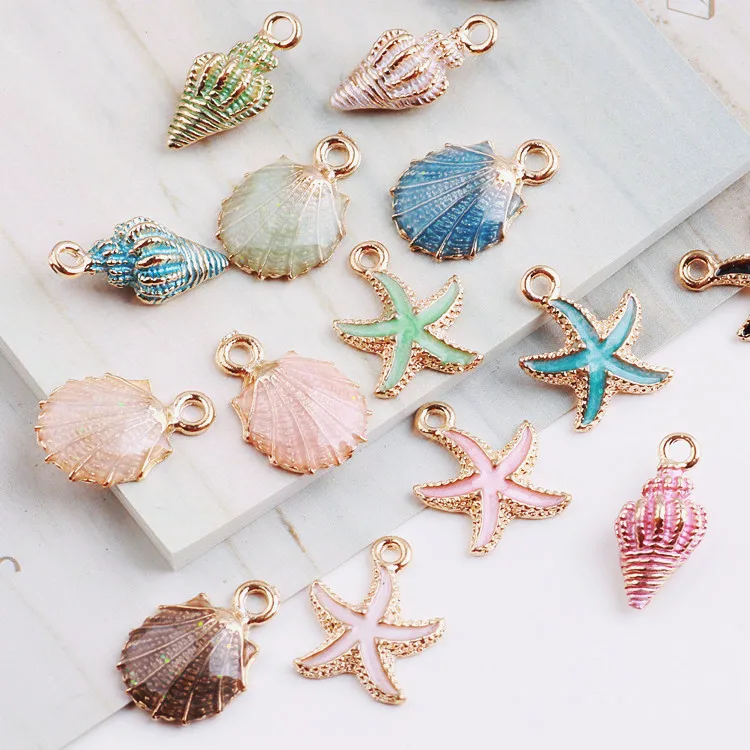 

2017 new Spring style alloy drop oil ocean animals conch/scallop/starfish shape metal charms diy jewelry earring pendants