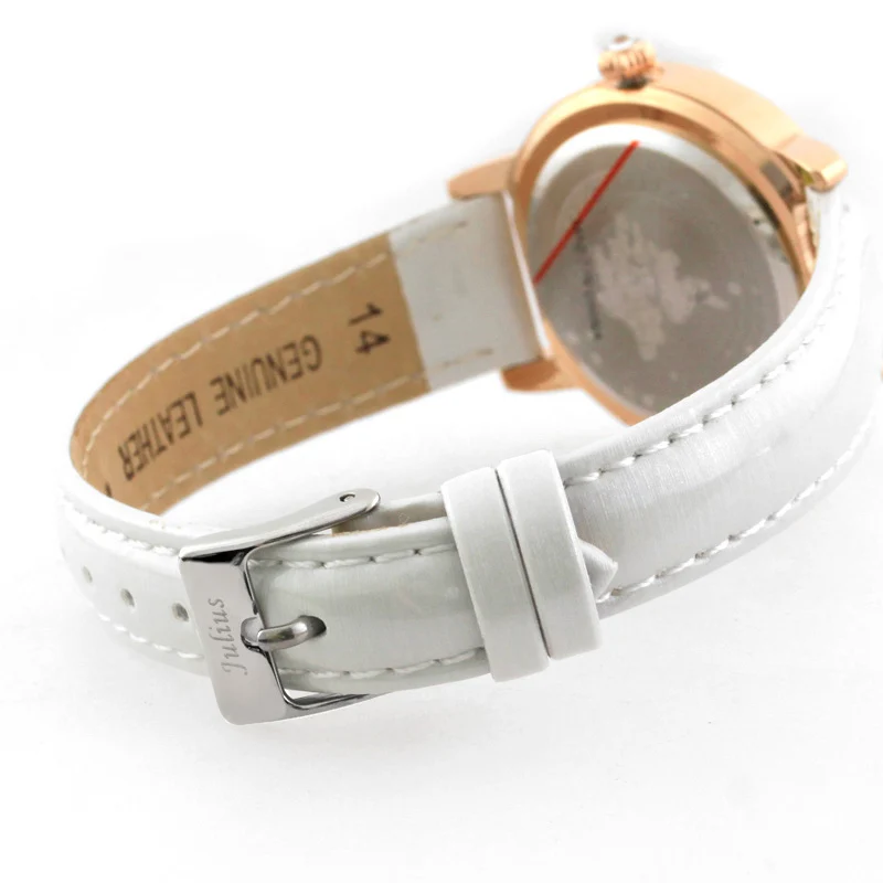 Julius для женщин красный кожаный ремешок наручные часы Алмазный циферблат