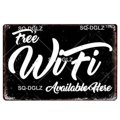 [SQ-DGLZ] Бесплатный Интернет WiFi точка доступа Оловянная вывеска Настенный декор прибывают в темную сторону металлические поделки WiFi зона плавок художественный плакат