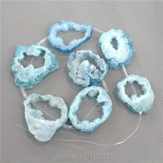 

H-ASB01 Full Strand Free Form Blue Created Agates slice Druzy Geode Beads