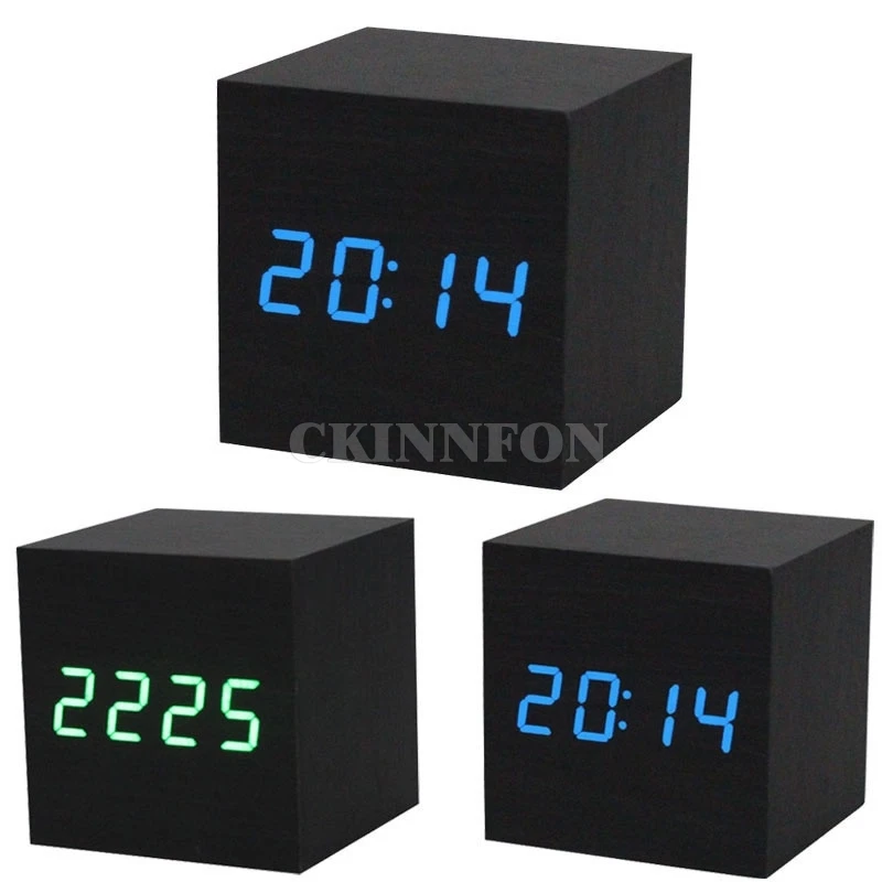 

DHL 50PCS Hot Sale Black Wooden Square Voice Thermometer LED Luminous Clock