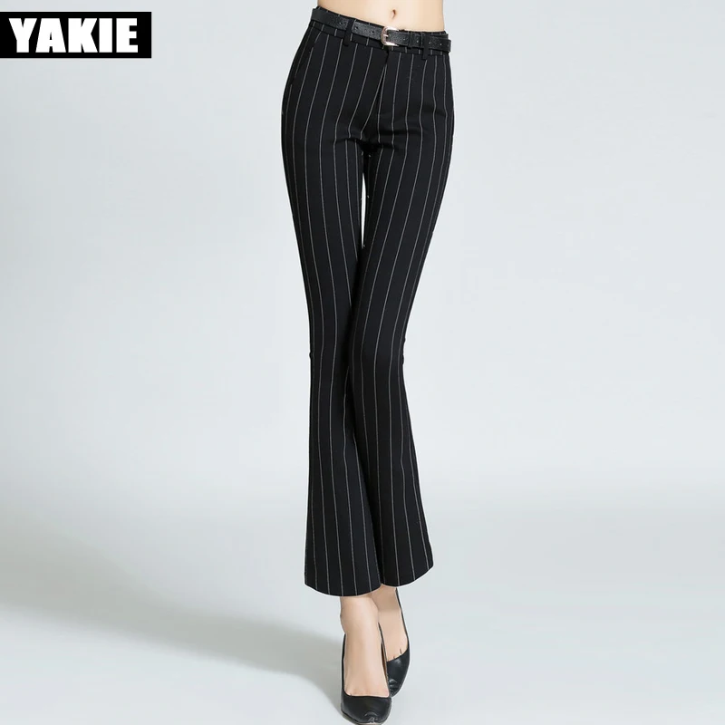 Плюс размер широкие расклешенные брюки женские полосатые обтягивающие тонкие