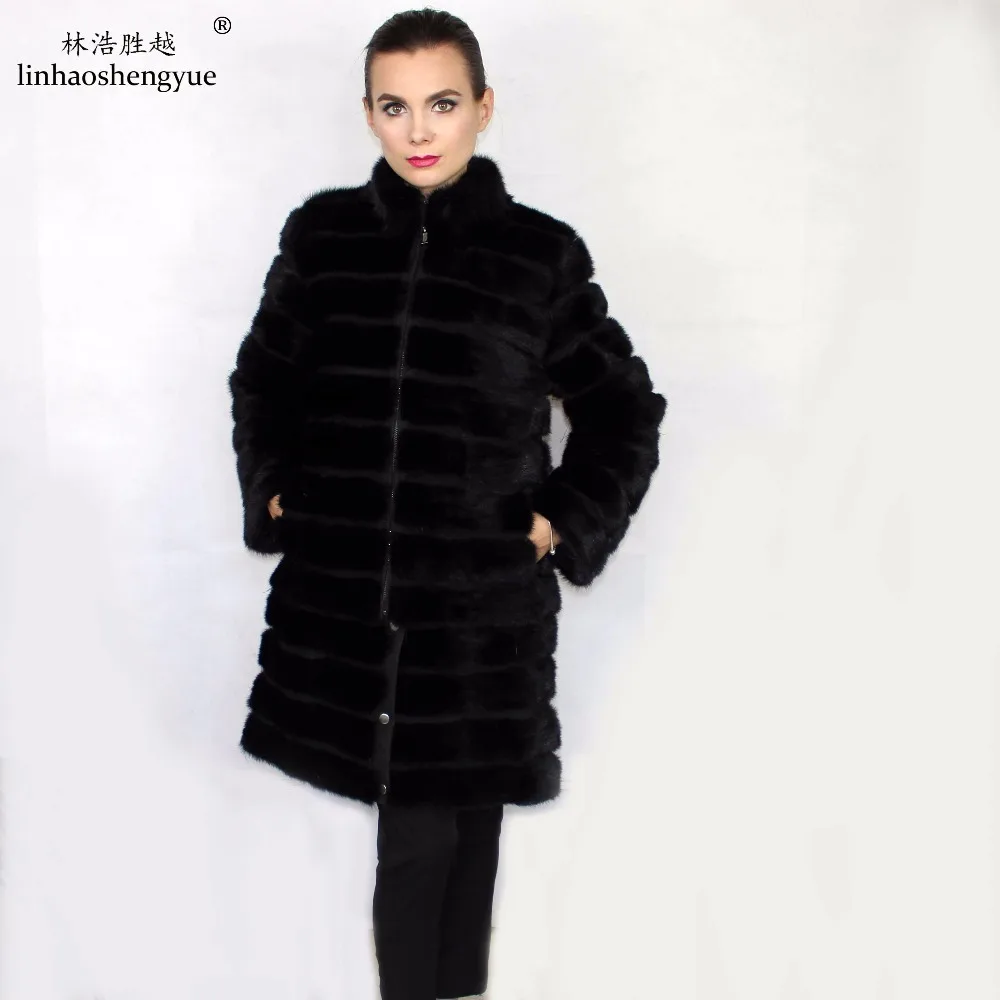 Linhaoshengyue 90CM Length  Real  Mink Fur Coat,In the Winter Women Warm Coat