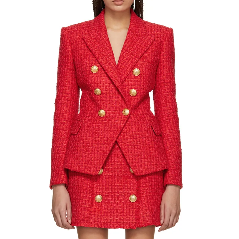 

High quality lion double-breasted tweed retro plaid slim long-sleeved small suit jacket women's runway 2019 early spring new