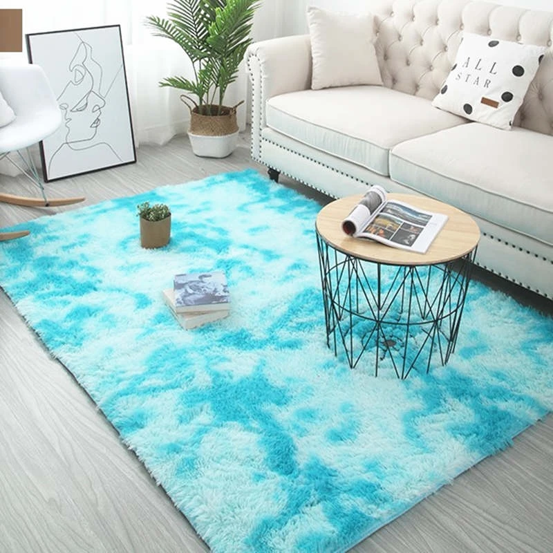 Motley gradient tie-dye carpet European long hair fashion bedroom rug coffee table floor mat Nordic minimalist sofa blanket | Дом и сад