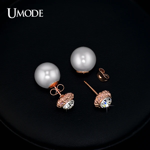 UMODE Женские двусторонние серьги гвоздики с розовой позолотой 18К в форме