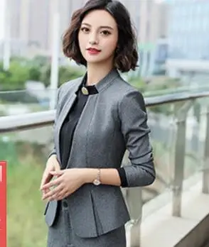 one blazer gray Модный приталенный женский пиджак с разрезом и длинным рукавом, OL Блейзер, элегантная верхняя одежда из двух частей, брючный костюм, деловая, офисная, рабочая одежда 9993 - Цвет: one blazer gray