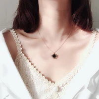 yun ruo 2018 rose gold color fashion black rhombus pendant necklace titanium steel jewelry woman gift never fade top quality