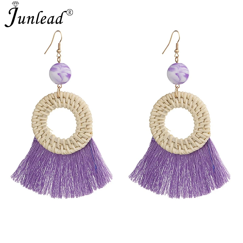 Junlead новейшие плетеные розовые серьги из ротанга ручной работы крючки сплава