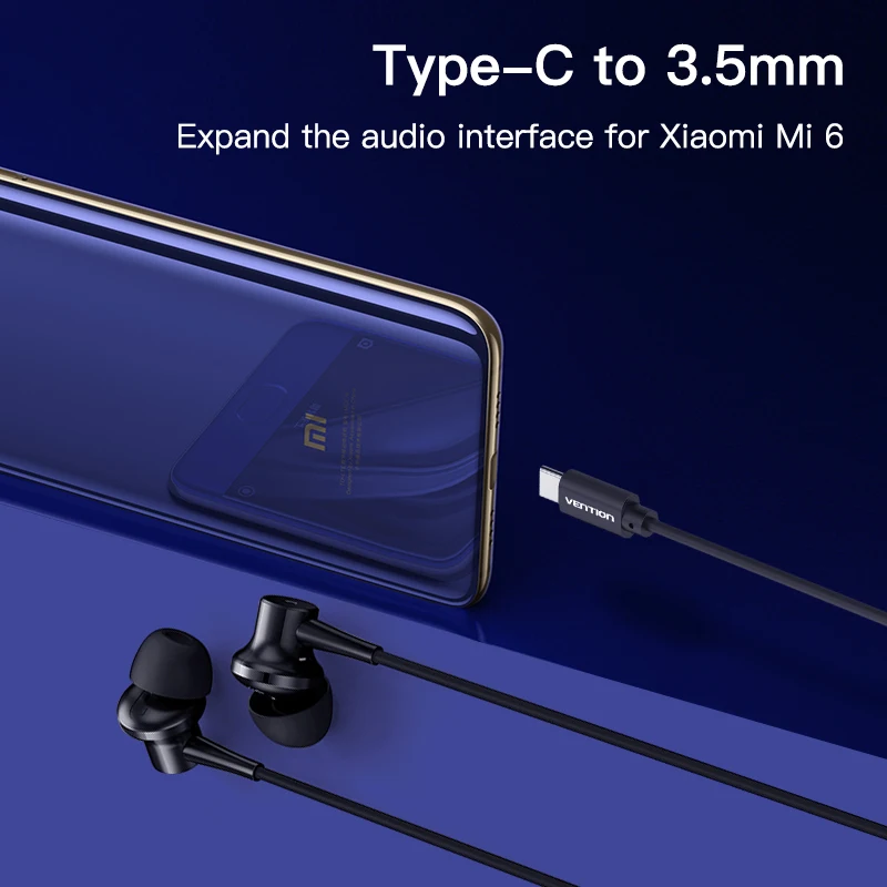 Адаптер Vention Type c to 3.5mm для наушников jack 3.5 и USB AUX для Xiaomi Mi6 Speaker Audio C on.