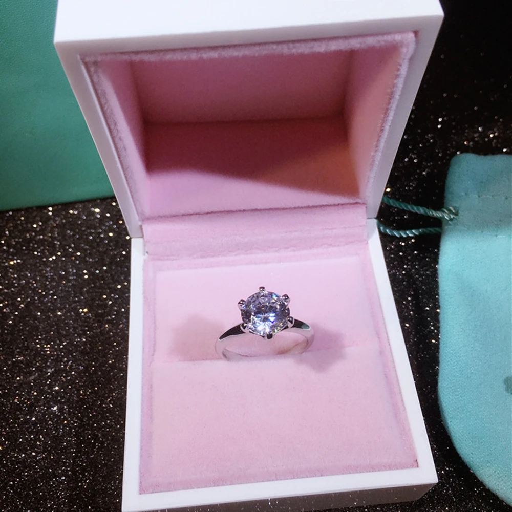 S925 серебристый Обручение кольцо 6 когти Дизайн 1ct 2ct 3ct aaa белый кубический циркон