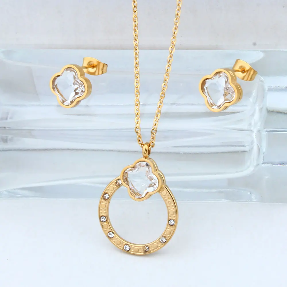 XUANHUA Stainless Steel Jewelry Sets For Women Wedding Crystal Necklace And Earring Gold Colour Plated Bridal | Украшения и
