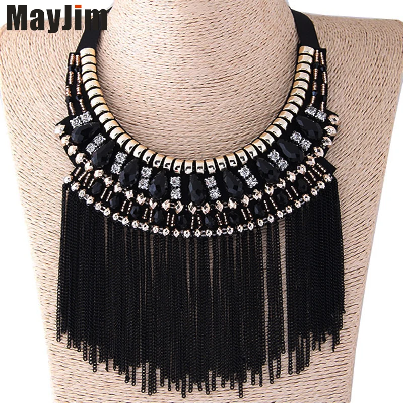 Модные женские туфли Винтаж Rope Chain, мульти-цветные Кристаллы из бисера ожерелье с орнаментом, ожерелья и кулоны из нержавеющей стали ювелирные изделия оригинальная бижутерия